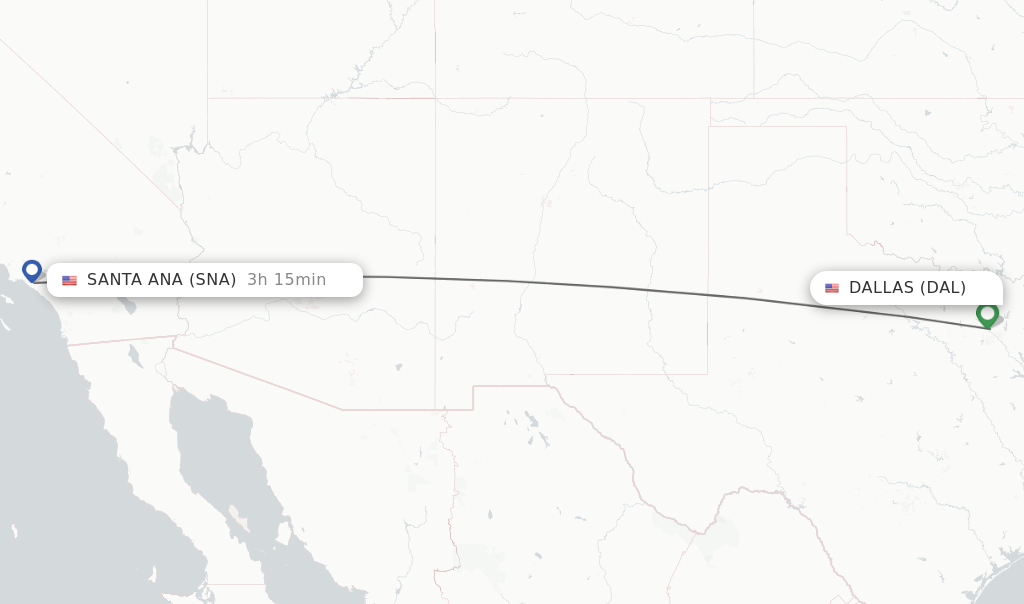Flights from Dallas to Santa Ana route map