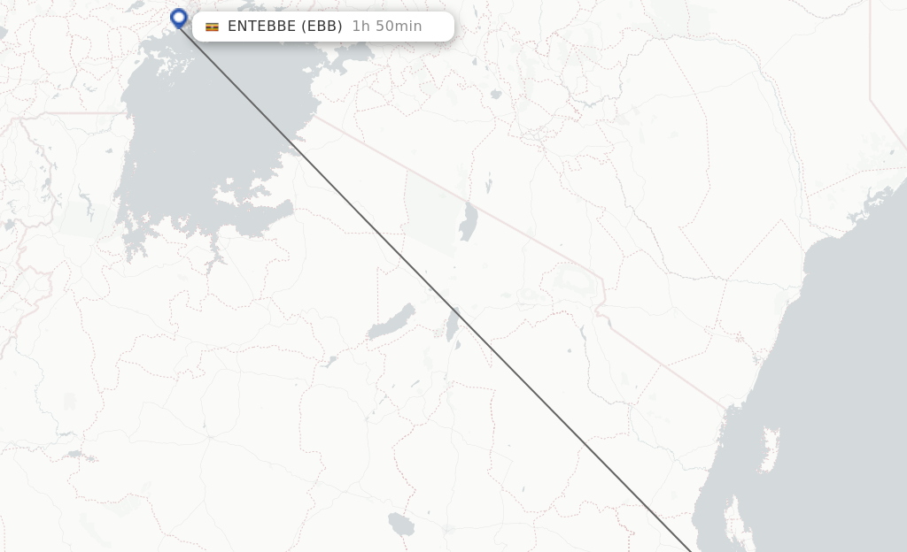 Flights from Entebbe to Dar Es Salaam route map