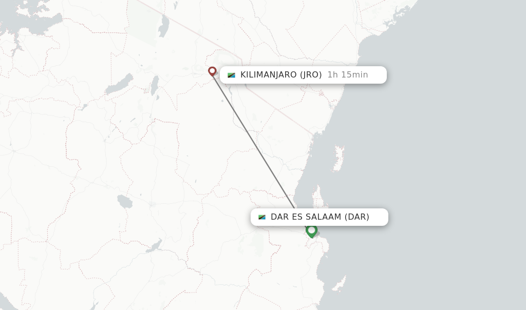 Flights from Dar Es Salaam to Kilimanjaro route map