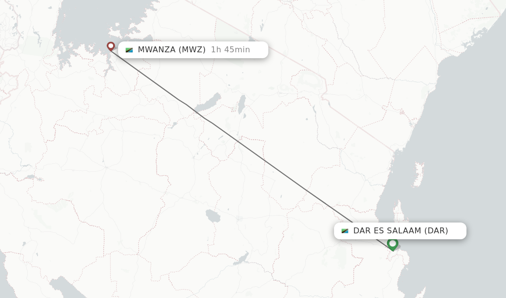 Flights from Dar Es Salaam to Mwanza route map