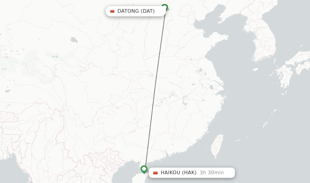 Flights from Datong to Haikou route map