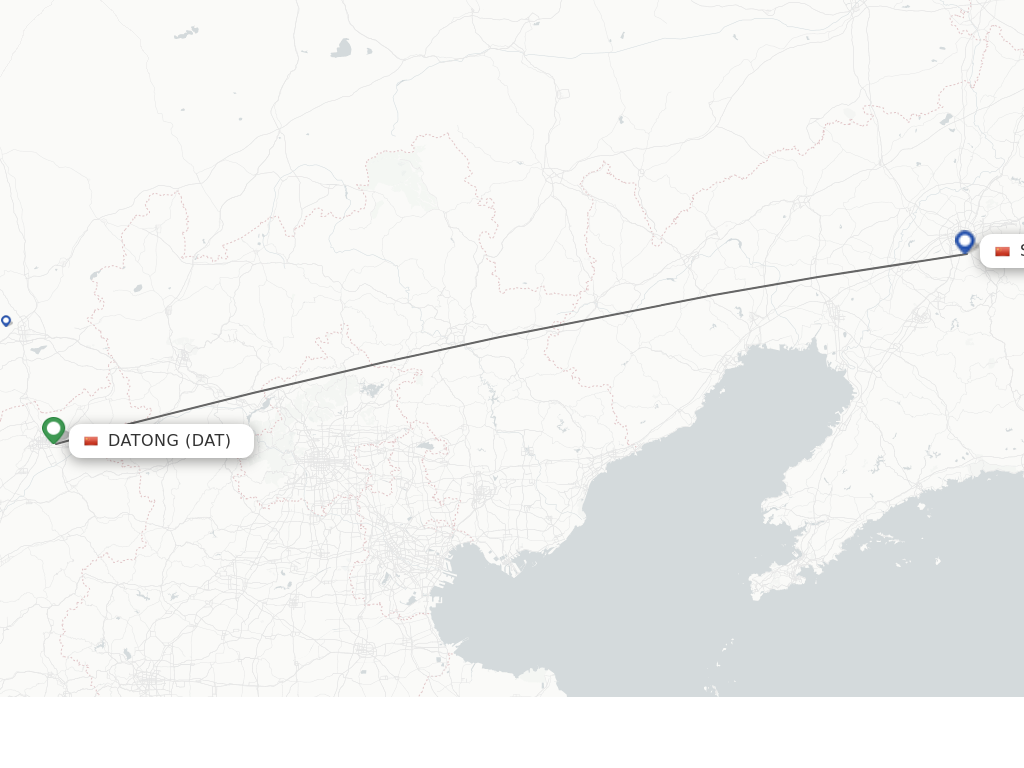 Flights from Datong to Shenyang route map