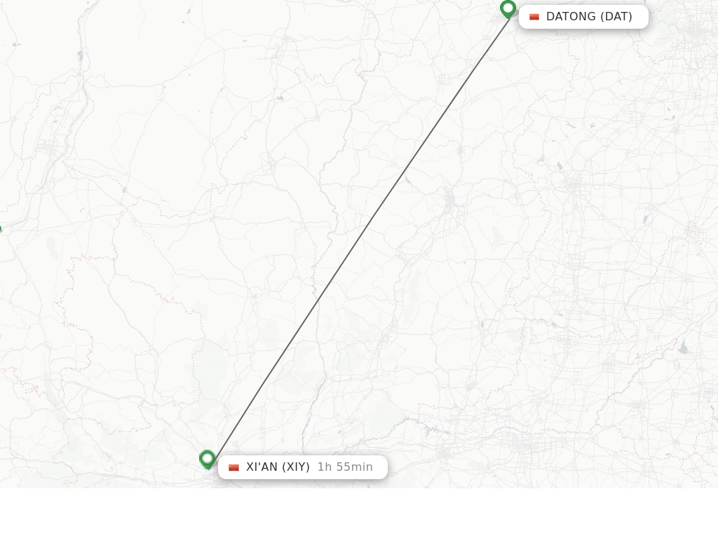 Flights from Datong to Xian route map