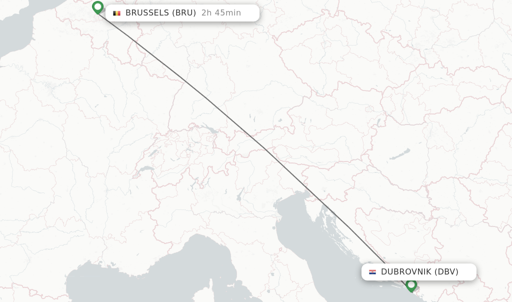 Flights from Dubrovnik to Brussels route map
