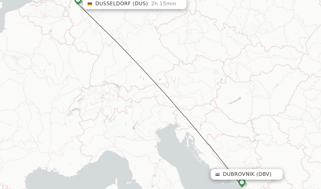 Flights from Dubrovnik to Dusseldorf route map