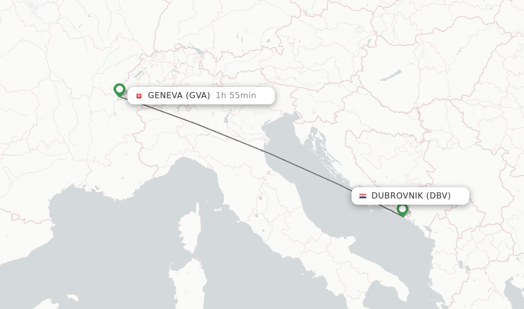 Flights from Dubrovnik to Geneva route map