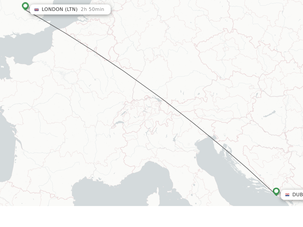 Flights from Dubrovnik to London route map