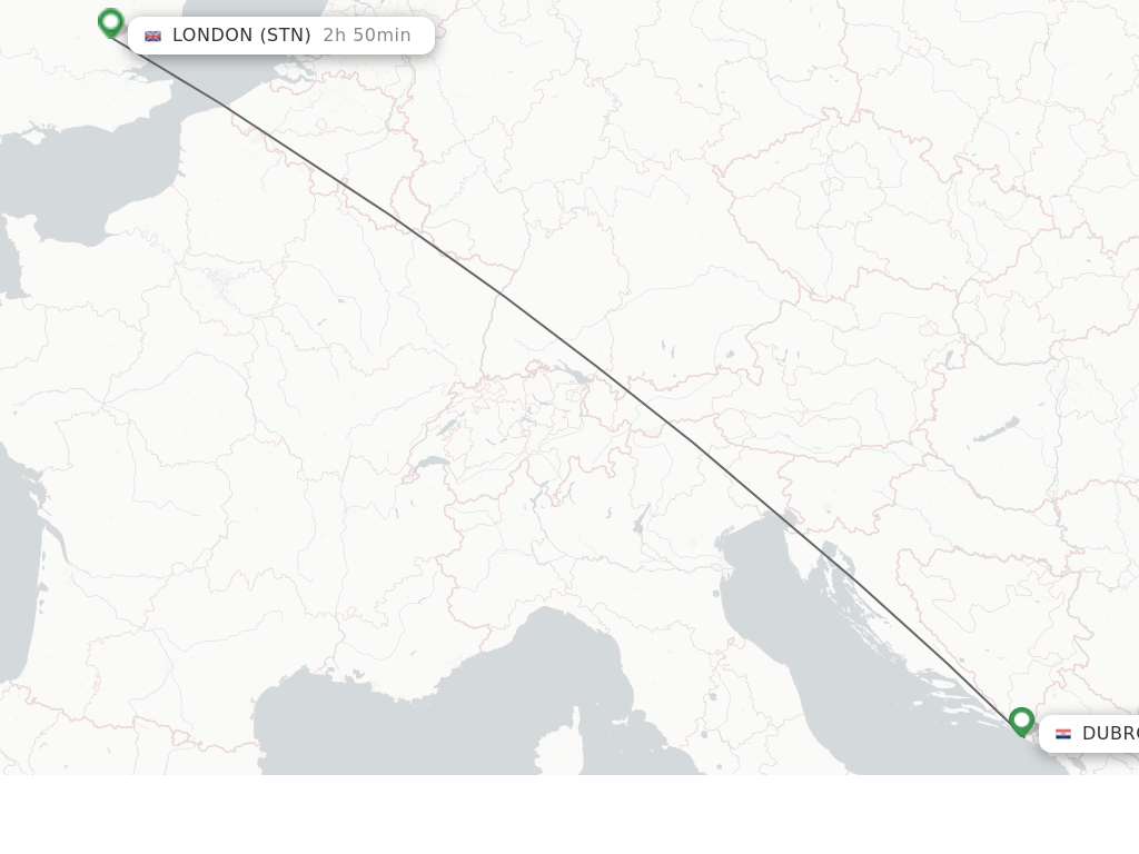 Flights from Dubrovnik to London route map
