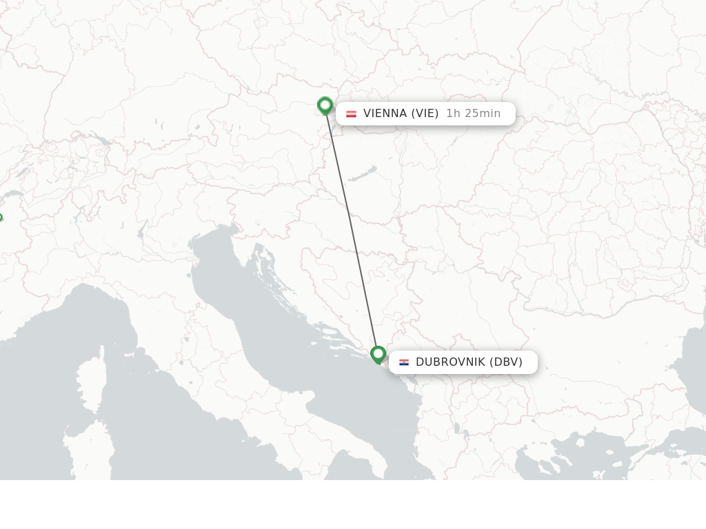 Flights from Dubrovnik to Vienna route map