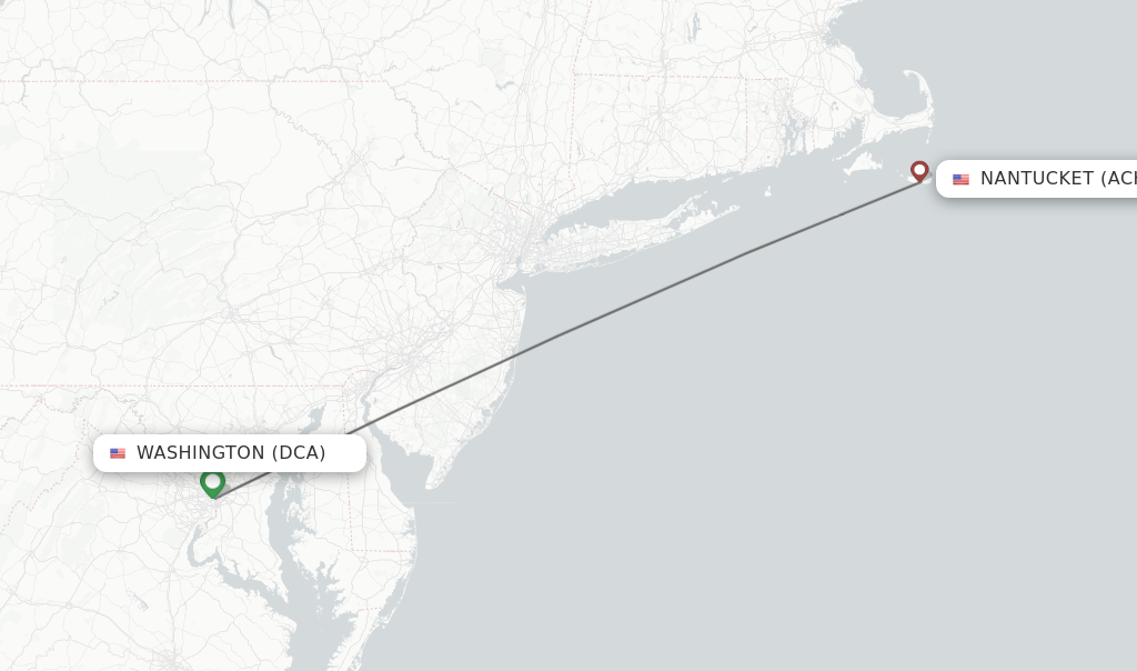 Flights from Washington to Nantucket route map