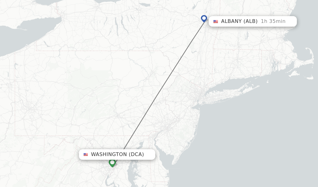 Flights from Washington to Albany route map