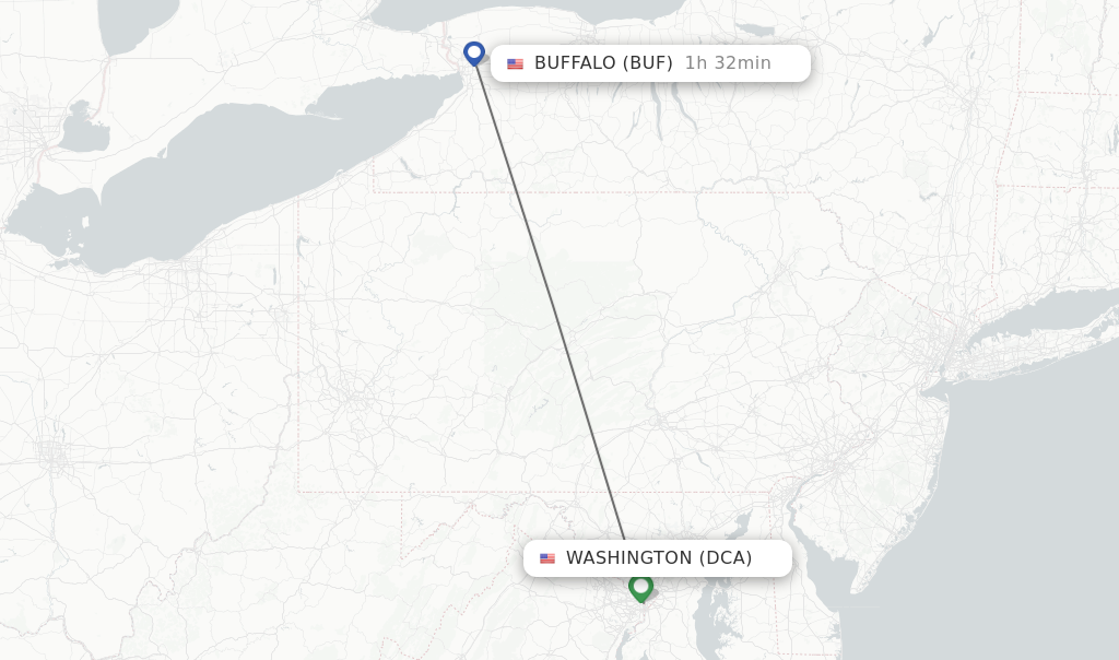 Flights from Washington to Buffalo route map