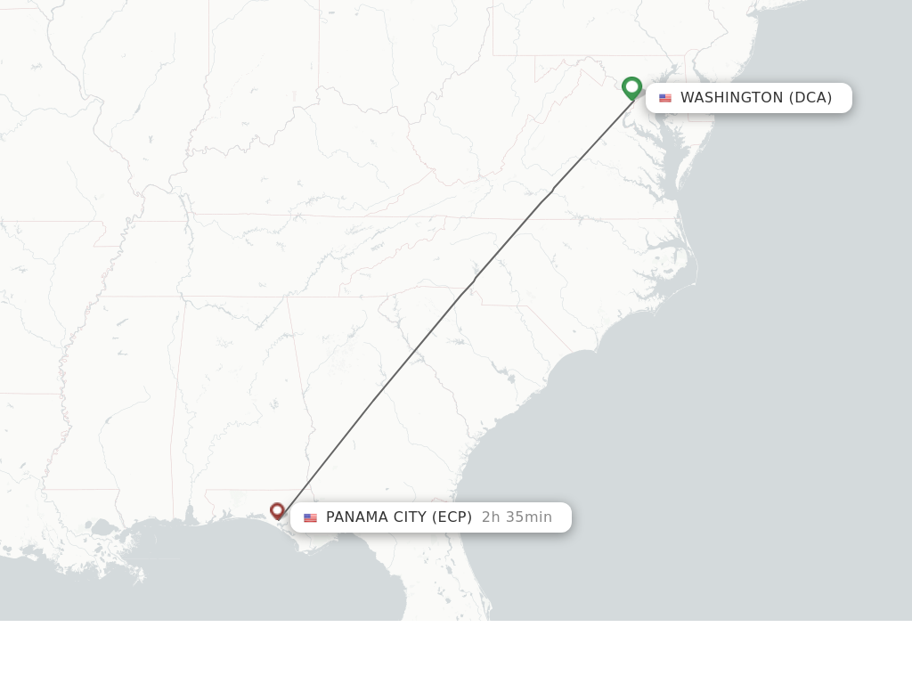 Flights from Washington to Panama City route map