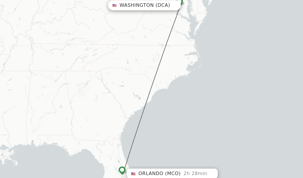 Flights from Washington to Orlando route map