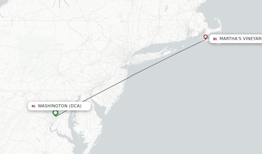 Flights from Washington to Martha's Vineyard route map