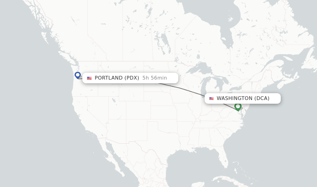 Flights from Washington to Portland route map