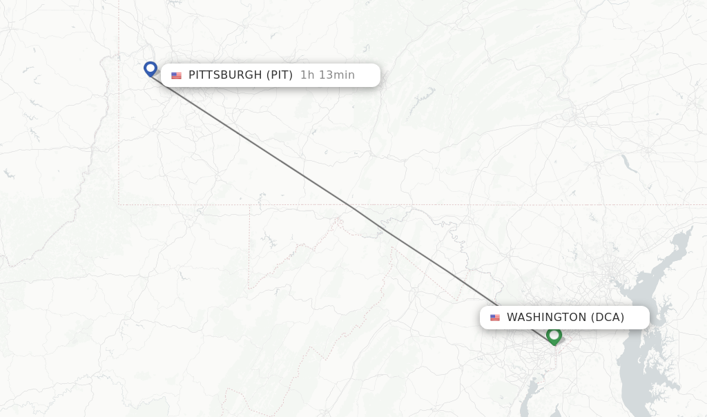 Flights from Washington to Pittsburgh route map