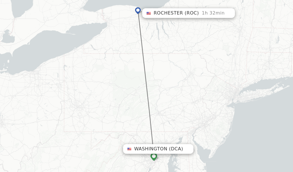 Flights from Washington to Rochester route map