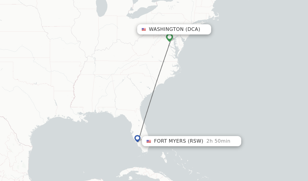 Flights from Washington to Fort Myers route map