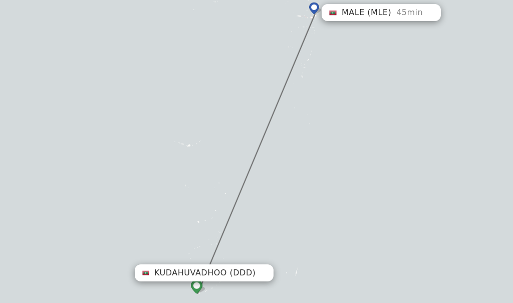 Flights from Male to Kudahuvadhoo route map