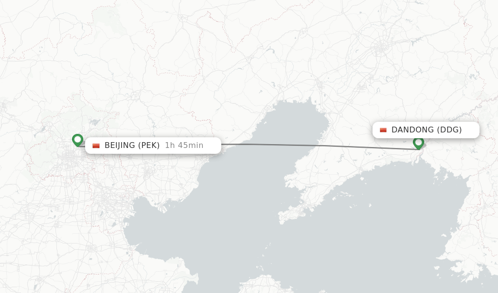 Flights from Dandong to Beijing route map