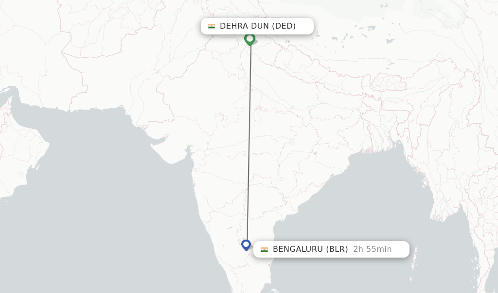 Flights from Dehra Dun to Bengaluru route map