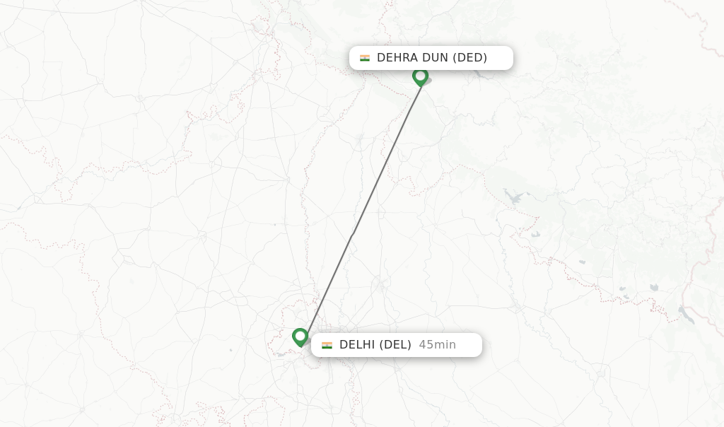 Flights from Dehra Dun to Delhi route map