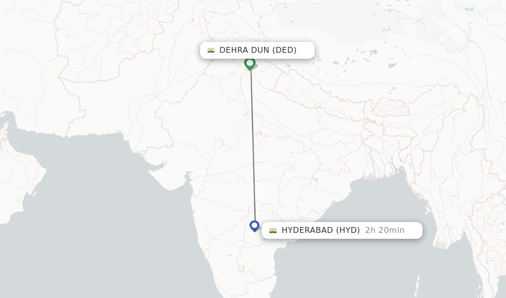 Flights from Dehra Dun to Hyderabad route map