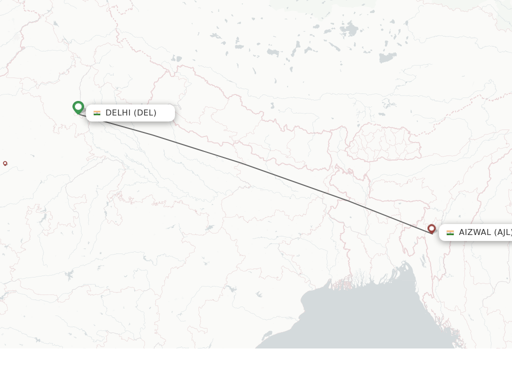 Flights from Delhi to Aizawl route map