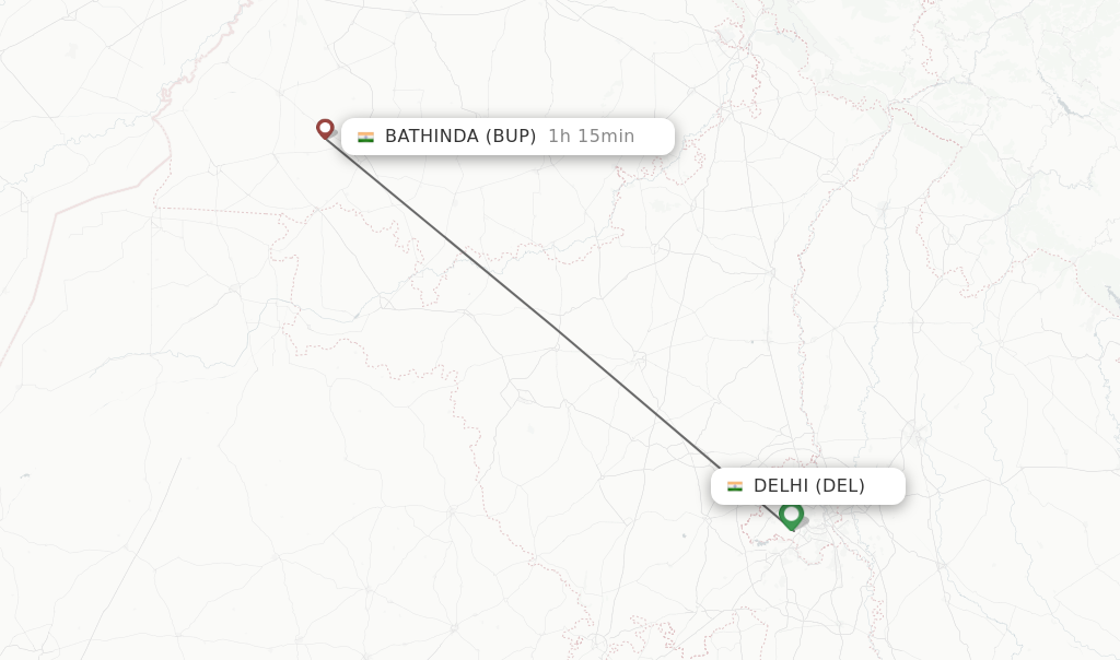 Flights from Delhi to Bathinda route map