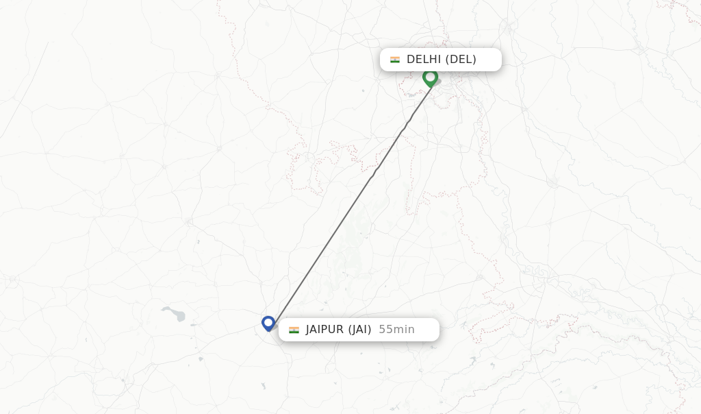 Flights from Delhi to Jaipur route map
