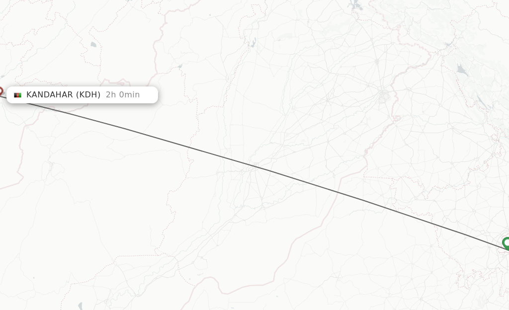 Flights from Delhi to Kandahar route map