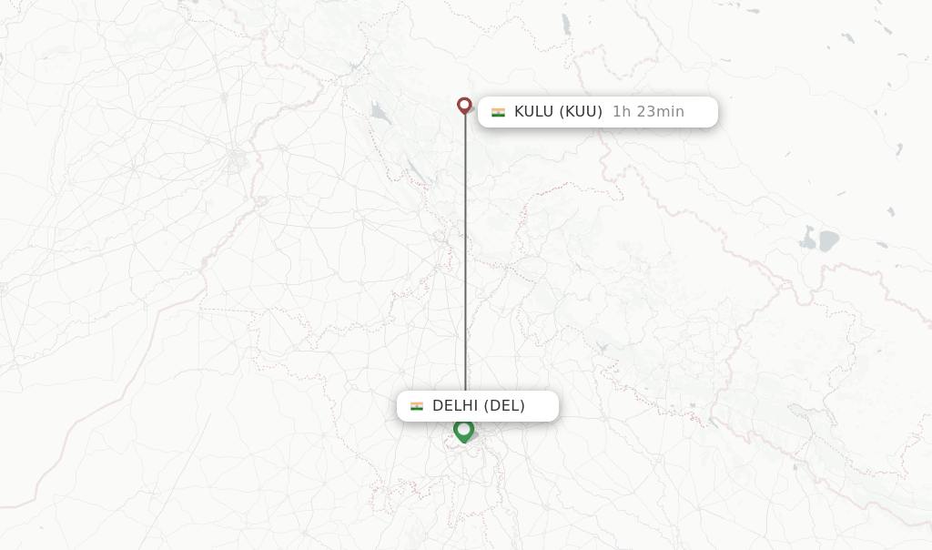 Flights from Delhi to Kulu route map