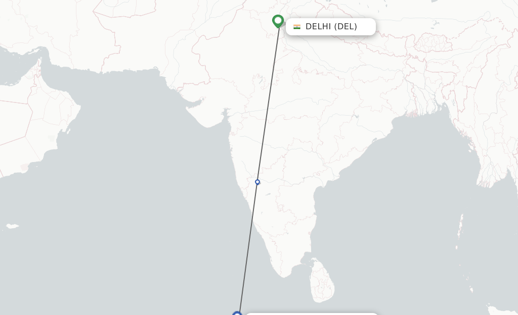 Flights from Delhi to Male route map