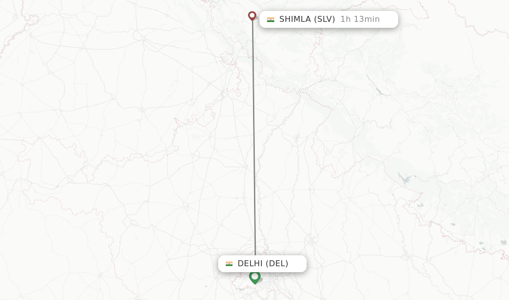 Flights from Delhi to Shimla route map