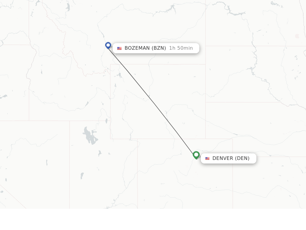 Flights from Denver to Bozeman route map