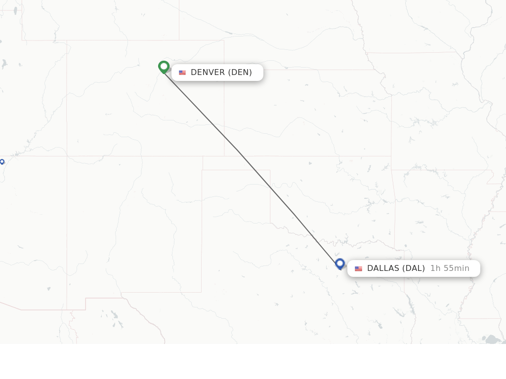 Flights from Denver to Dallas route map