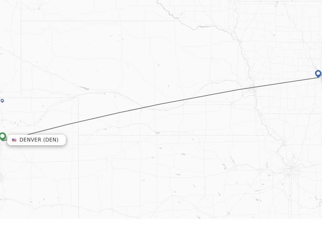 Flights from Denver to Des Moines route map