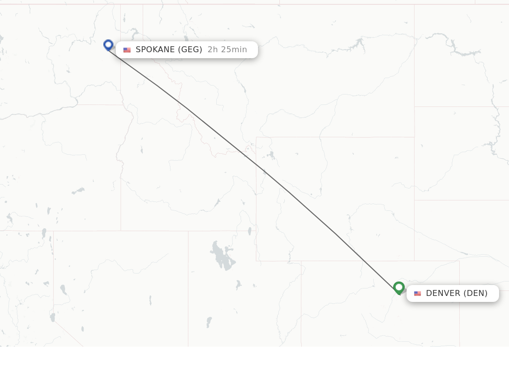 Flights from Denver to Spokane route map