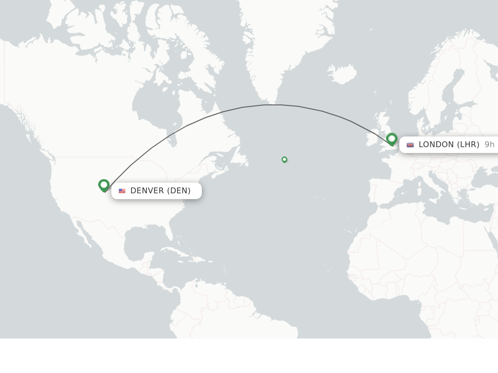 Flights from Denver to London route map