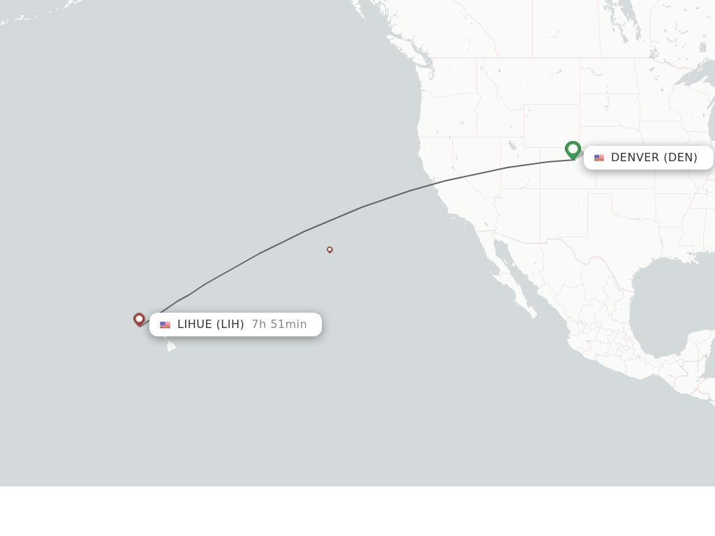 Flights from Denver to Kauai Island route map