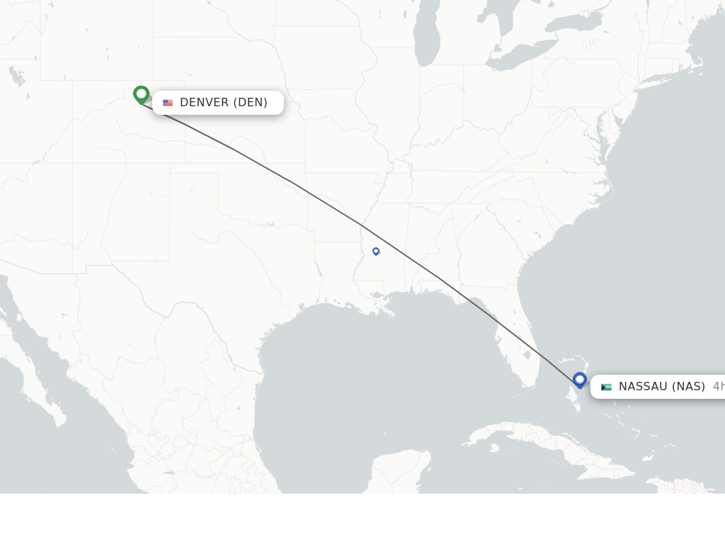 Flights from Denver to Nassau route map