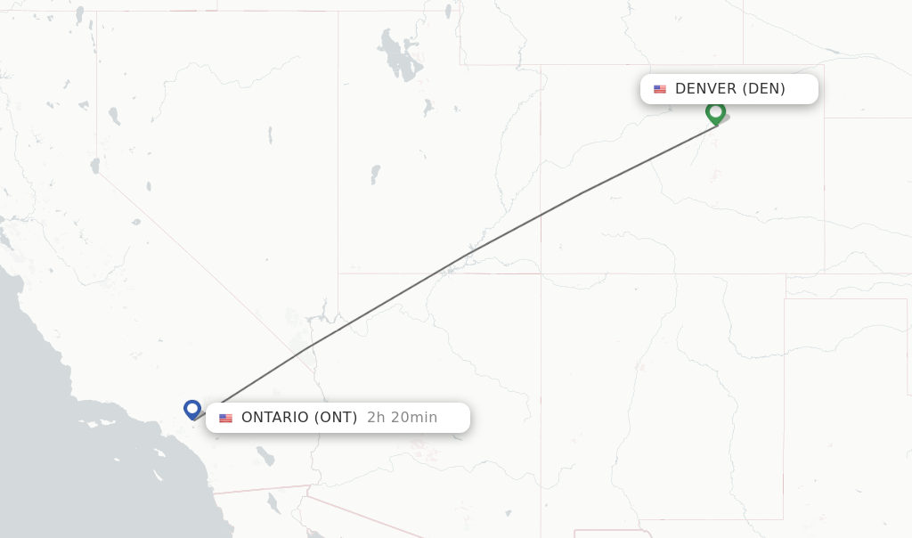 Flights from Denver to Ontario route map