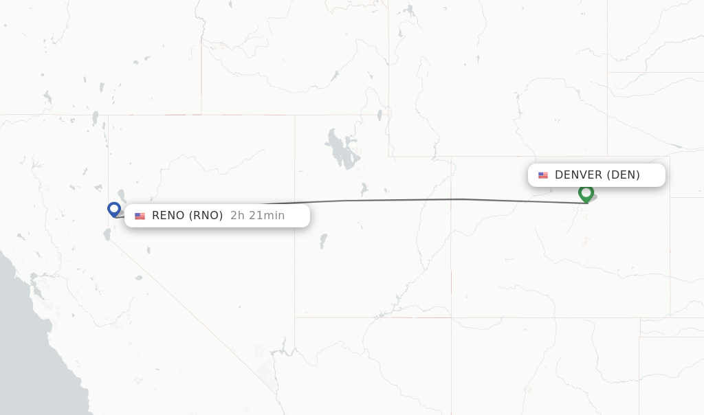 Flights from Denver to Reno route map