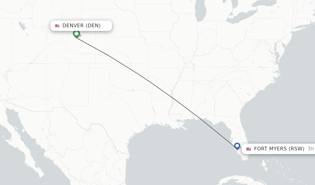 Flights from Denver to Fort Myers route map