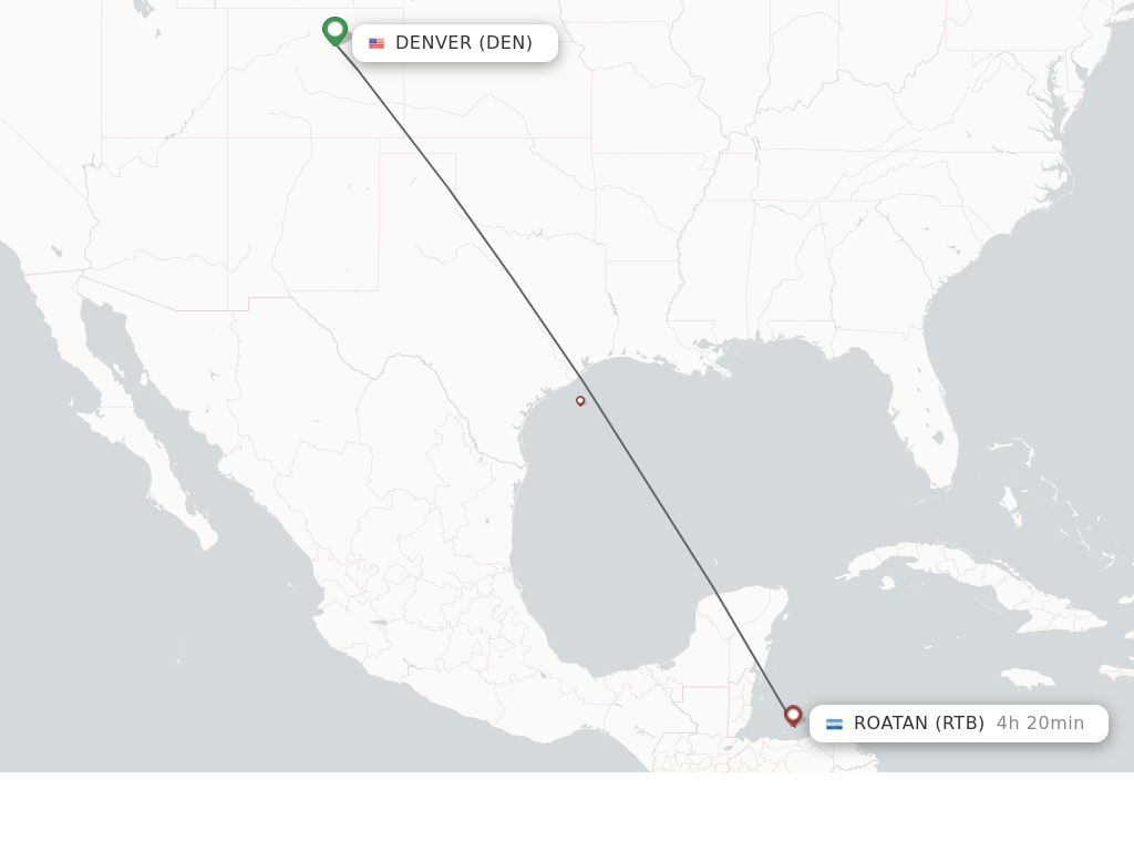Flights from Denver to Roatan route map