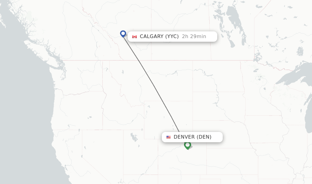 Flights from Denver to Calgary route map
