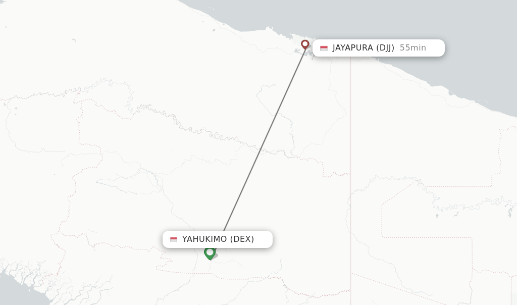 Flights from Yahukimo to Jayapura route map