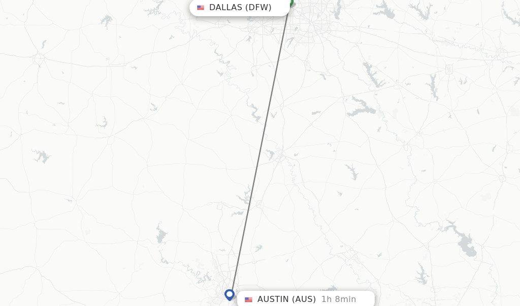Flights from Dallas to Austin route map