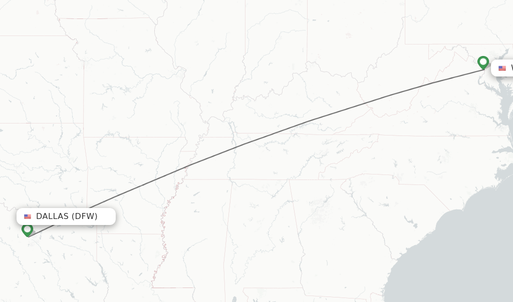Flights from Dallas to Washington route map